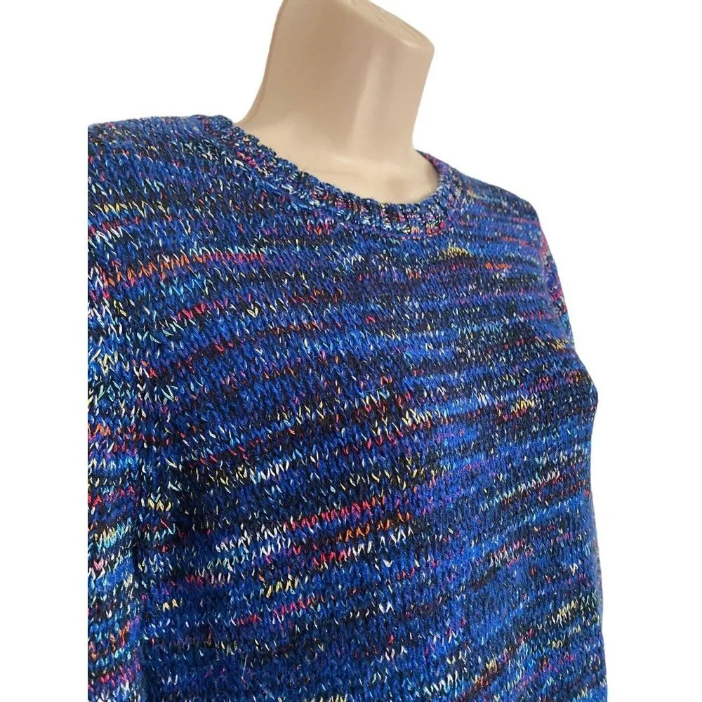 New York CO Collection Petite Large Multicolored Blue Knit Sweater Pullover